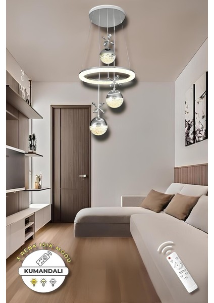 Kerasus Krom Kumandalı 3 Renk Modern Sarkıt LED Avize fırsatları