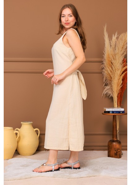 %100 Pamuk Müslin Bağlamalı Midi Elbise fiyatları