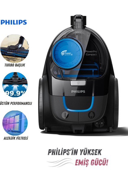 FC9332/07 Turbo Başlıklı Power Pro Torbasız Süpürge | Hepa 13 Alerjik Filtreli - Güçlü Emiş Gücü + Mutfak Tartısı