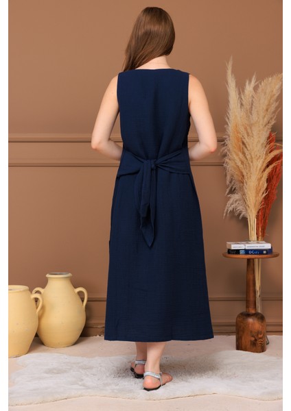 %100 Pamuk Müslin Bağlamalı Midi Elbise fırsatları