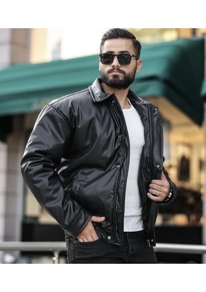 Yeni Sezon Oversize Erkek Deri Mont Siyah fiyatları