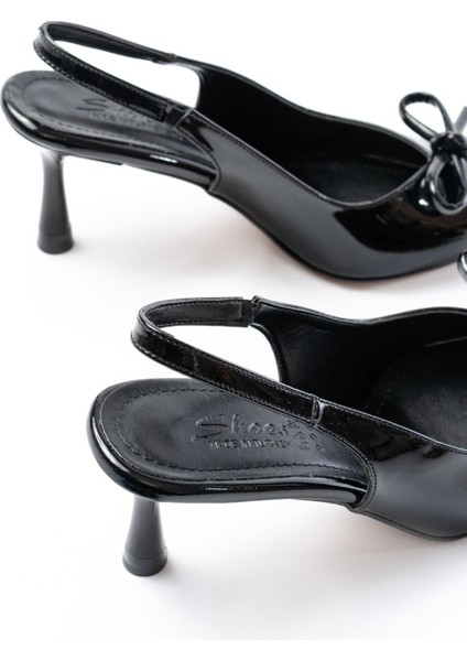 İNF-4500 Siyah Rugan Günlük Arkası Açık Fiyonklu Topuklu Bayan Ayakkabı fırsatları