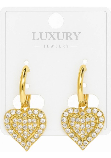 Taş Süslemeli Sarkan Kalpli Çelik Küpe