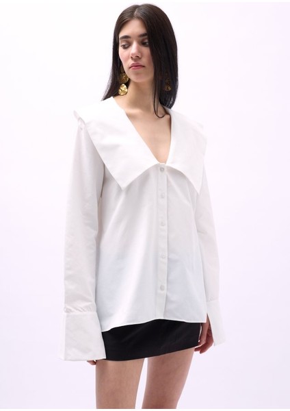 Geniş Yaka Volan Kol Gömlek