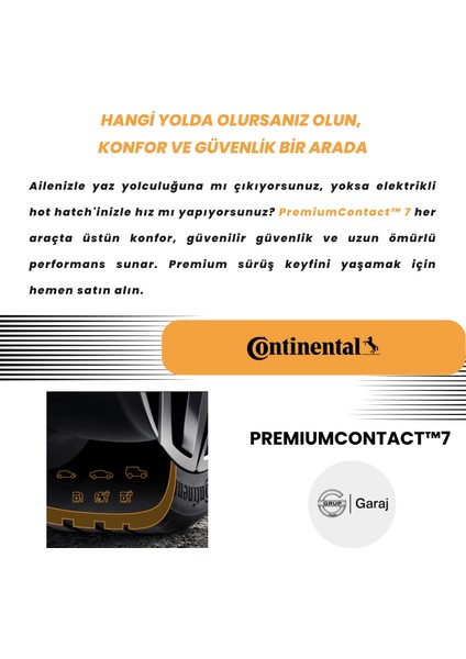 225/45R18 95Y Xl Fr Continental Premiumcontact™ 7 Yaz Lastiği - 2025 Üretimi *** Grupgaraj Güvencesiyle ***
