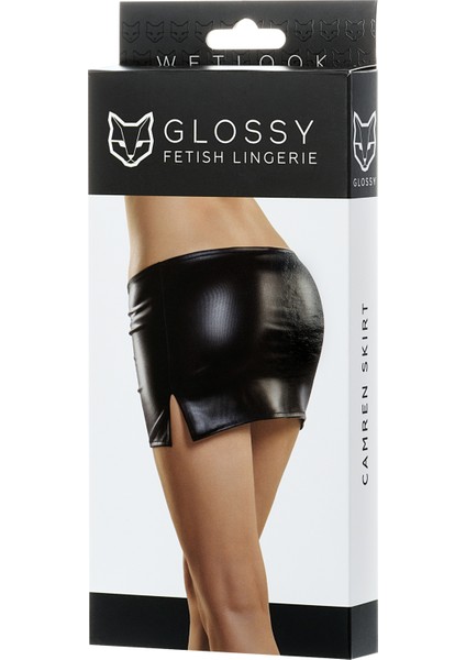 Glossy Camren Deri Mini Etek,wetlook , Siyah, L fırsatları