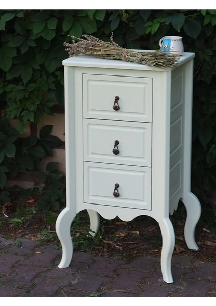 Krem Rengi 3 Çekmeceli Ahşap Vintage Komodin fırsatları