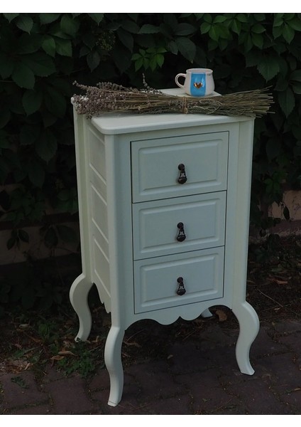 Krem Rengi 3 Çekmeceli Ahşap Vintage Komodin indirimleri