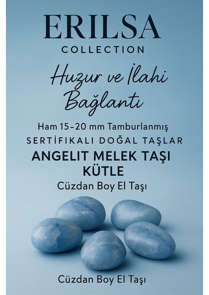 Sertifikalı Cüzdan Boy Angelit Melek Taşı Kütle – Huzur ve İlahi Bağlantı El Taşı