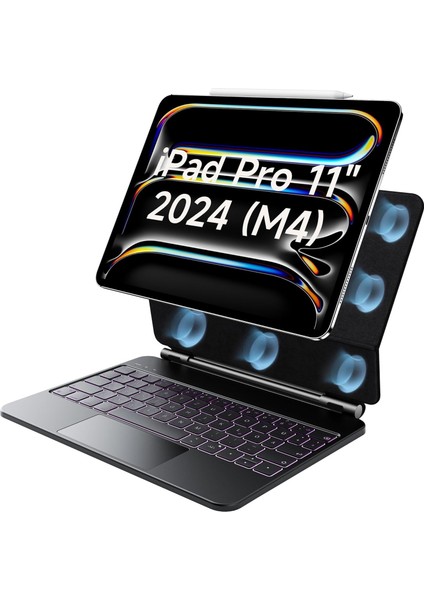 Işıklı Magic Keyboard – iPad Pro 11" M4 2024 ile Uyumlu, Aydınlatmalı Klavye, Trackpad’li Manyetik Klavye Kılıf, Kablosuz Bağlantı, Premium Tasarım