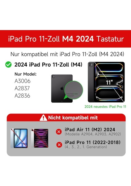 Işıklı Magic Keyboard – iPad Pro 11" M4 2024 ile Uyumlu, Aydınlatmalı Klavye, Trackpad’li Manyetik Klavye Kılıf, Kablosuz Bağlantı, Premium Tasarım