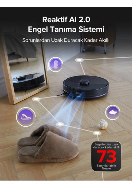 10000PA Emiş Gücü Robot Süpürge ve Paspas | Akıllı Kir Algılama | Kendini Temizleme | Ekstra Kenar Temizleme