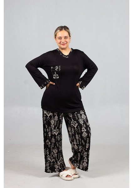 Büyük Beden Evde Şıklığın ve Konforun Dansı: Bol Paça Pijama Takımı!