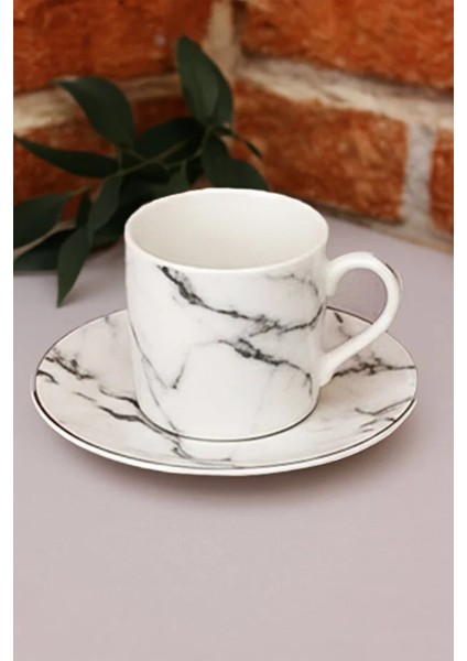 Mermer Desenli 12 Parça | 6 Kişilik Porselen Türk Kahvesi Fincan Takımı fiyatları