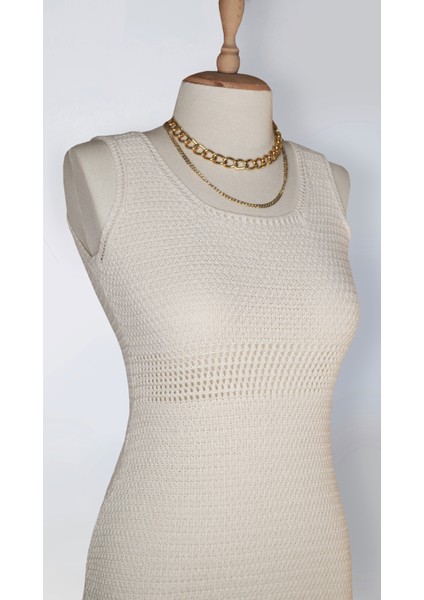 Beyaz Mini Örme Kolsuz Kısa Slim Triko Elbise modelleri