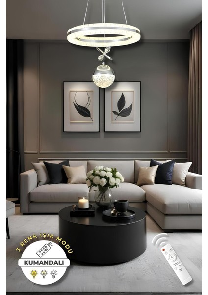Alis Krom Kumandalı 3 Renk Modern Sarkıt LED Avize fiyatları