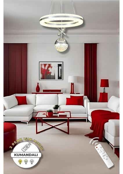Alis Krom Kumandalı 3 Renk Modern Sarkıt LED Avize modelleri