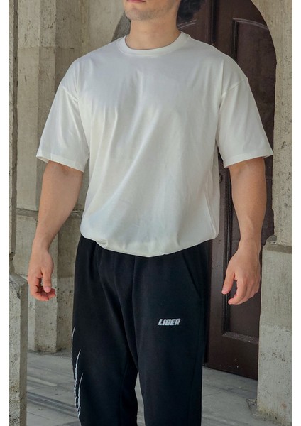 Unisex Beyaz Oversize Salaş Kesim %100 Pamuk Bisiklet Yaka Basic Tshirt