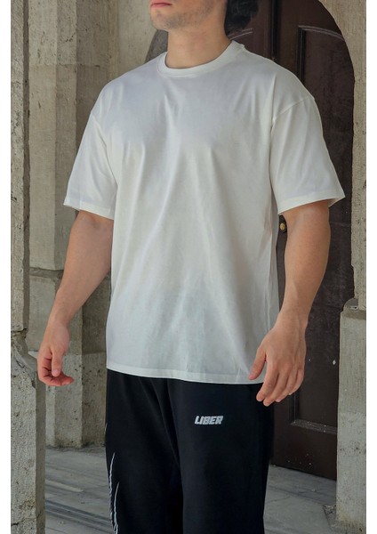 Unisex Beyaz Oversize Salaş Kesim %100 Pamuk Bisiklet Yaka Basic Tshirt modelleri