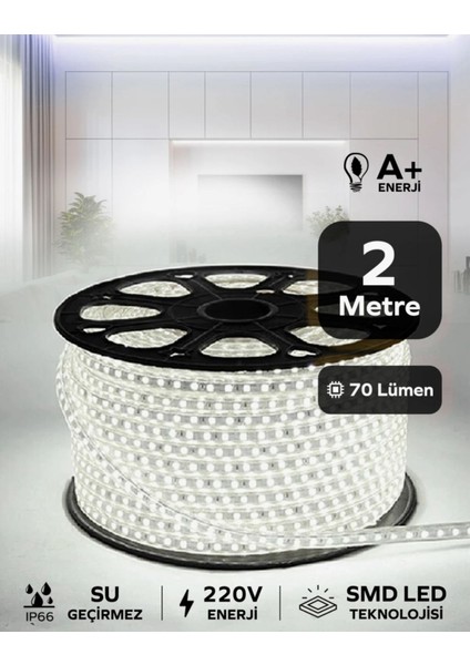 Hortum Esnek Serit LED Gün Isigi + 220V Fiş 1,2,3,4,5,10,15,20,25,50,100 Metre