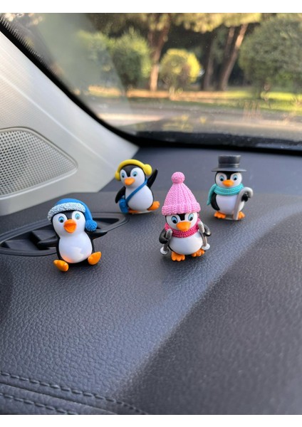 Sevimli Penguenler Araba Içi Torpido Üstü Biblo Aksesuar Torpido Süsü 4 Adet Sevgiliye Hediye