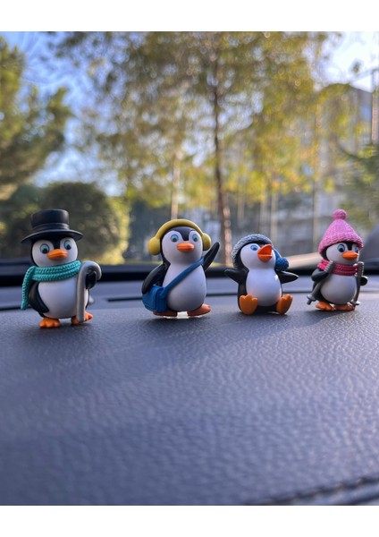 Sevimli Penguenler Araba Içi Torpido Üstü Biblo Aksesuar Torpido Süsü 4 Adet Sevgiliye Hediye modelleri