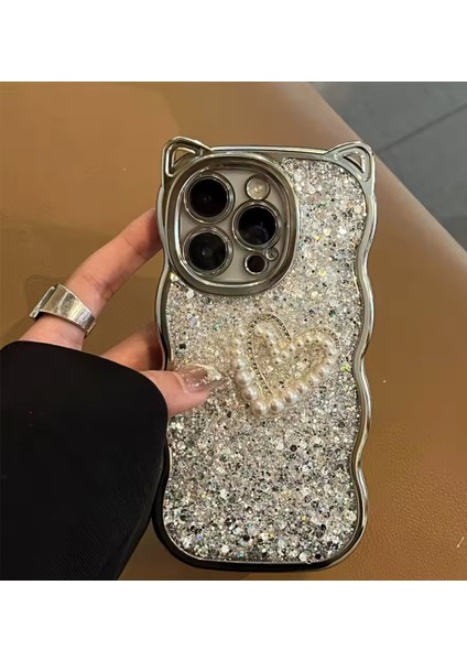 iPHONE 15 Promax 3d Kalpli Kamera Korumalı Premium Simli Kılıf