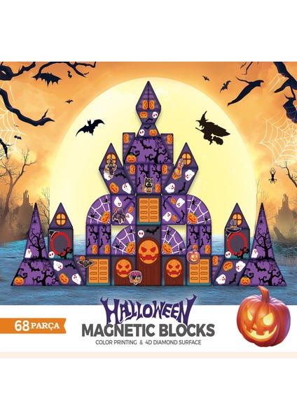 68 Parça Halloween Cadılar Bayramı Temalı Manyetik Bloklar Dıy Oyun Seti