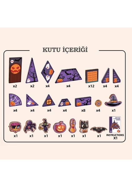 68 Parça Halloween Cadılar Bayramı Temalı Manyetik Bloklar Dıy Oyun Seti fiyatları