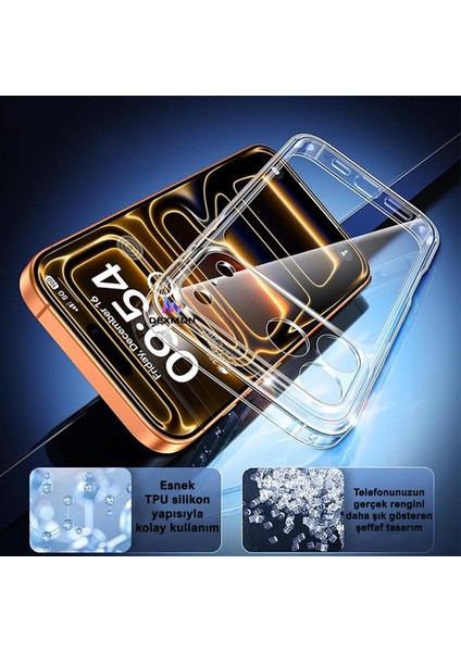 iPhone 17 Pro Max Uyumlu 1 Adet Şeffaf Silikon Kılıf + 2 Adet Kırılmaz Cam Ekran Koruyucu 3lü Set