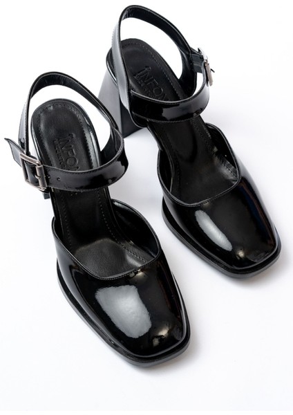 İNF-40450 Siyah Rugan Günlük Arkası Açık Topuklu Bayan Ayakkabı fırsatları