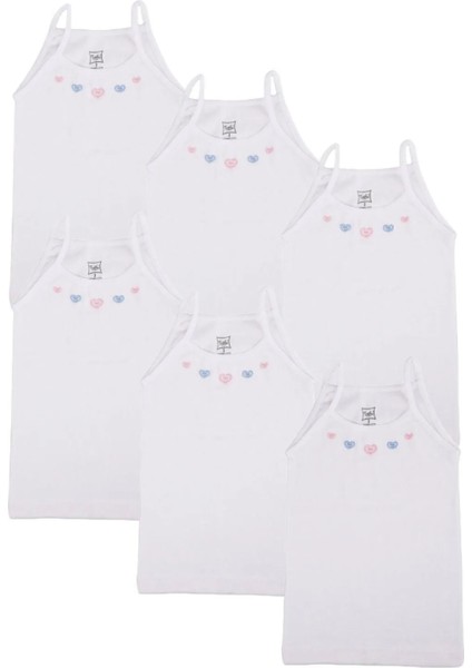 Kız Çocuk Ip Askılı Penye Atlet - 6'lı Paket - Beyaz