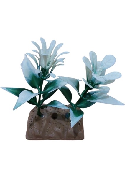 Akvaryum Yapay Bitki Süsü Kardelya Yeşil Beyaz 8 cm