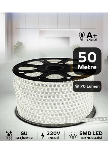 Hortum Esnek Serit LED Gün Isigi + 220V Fiş 1,2,3,4,5,10,15,20,25,50,100 Metre