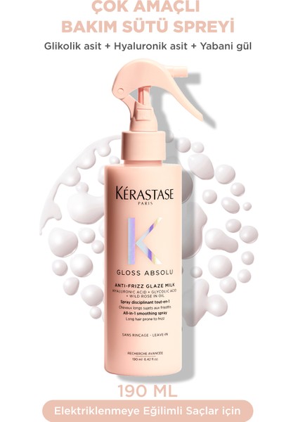 Gloss Absolu Elektriklenmeye Eğilimli Saçlar İçin Çok Amaçlı Bakım Sütü Spreyi 190 ml