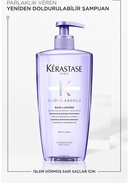 Blond Absolu Bain Lumiere Işlem Görmüş Sarı Saçlar Için Parlaklık Veren Şampuan 500 ml 500 ml
