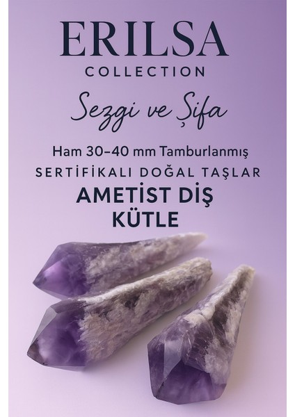 Sertifikalı Doğal Ametist Diş Kütle 30-40 mm – Sezgi ve Şifa Taşı