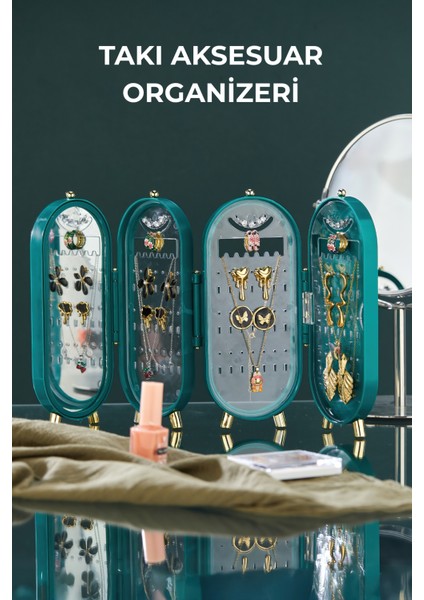 Takı Aksesuar Standı – Yüzük, Kolye, Küpe Katlanabilir seyahat organizeri - Yeşil