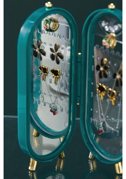 Takı Aksesuar Standı – Yüzük, Kolye, Küpe Katlanabilir seyahat organizeri - Yeşil modelleri