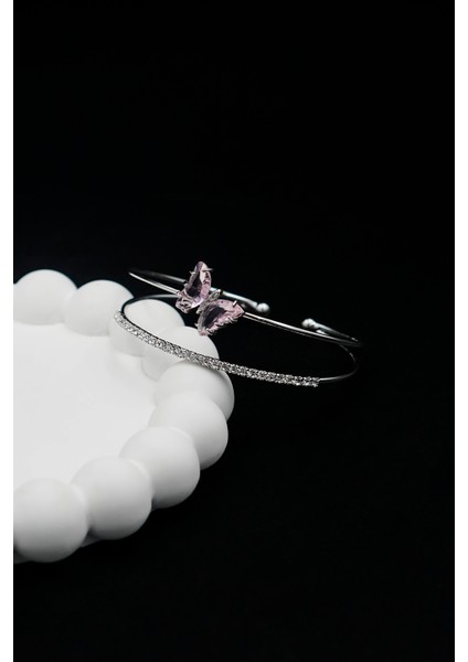 Kelebek Figürlü Zirkon Taşlı Gümüş Renk Kadın Bileklik fırsatları