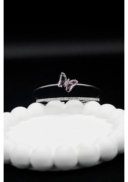 Kelebek Figürlü Zirkon Taşlı Gümüş Renk Kadın Bileklik indirimleri