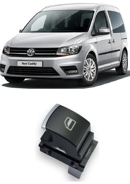 Volkswagen Vw Caddy 2016-2020 Uyumlu Ön & Arka Yolcu Kapısı Cam Açma Düğmesi Krom 1 Adet 5K0959855