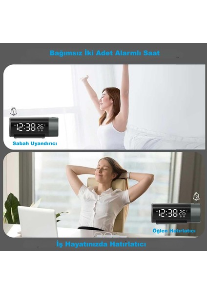 Projeksiyonlu Silindir USB Güç LED Ekran Çalar Saat Sıcaklık Çift Alarm indirimleri