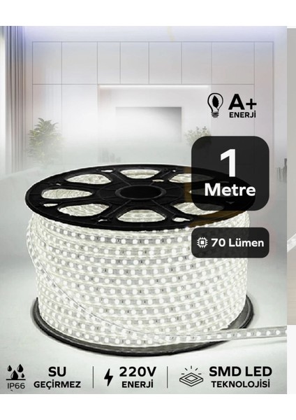 Hortum Esnek Serit LED Gün Isigi + 220V Fiş 1,2,3,4,5,10,15,20,25,50,100 Metre
