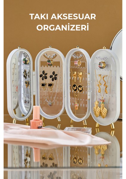 Takı Aksesuar Standı – Yüzük, Kolye, Küpe Katlanabilir seyahat organizeri - Beyaz