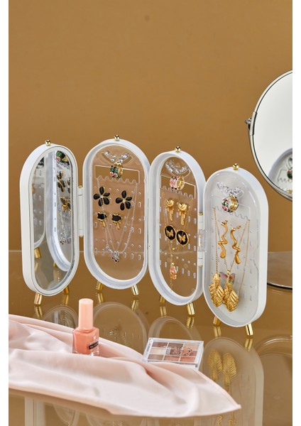 Takı Aksesuar Standı – Yüzük, Kolye, Küpe Katlanabilir seyahat organizeri - Beyaz fiyatları