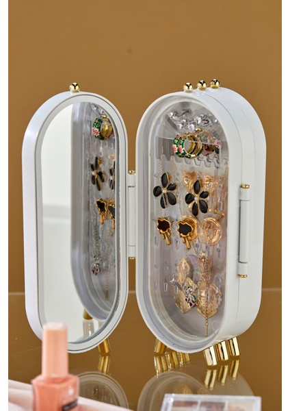 Takı Aksesuar Standı – Yüzük, Kolye, Küpe Katlanabilir seyahat organizeri - Beyaz modelleri