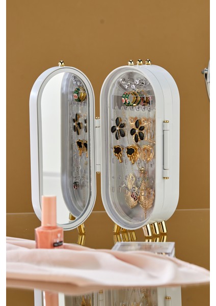 Takı Aksesuar Standı – Yüzük, Kolye, Küpe Katlanabilir seyahat organizeri - Beyaz fırsatları