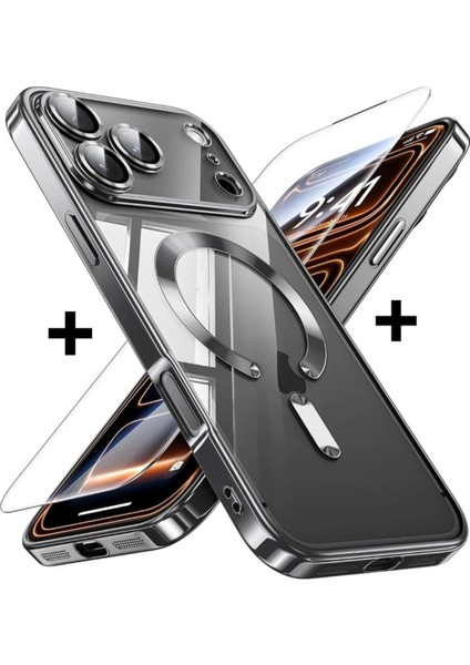 iPhone 17 Pro Max Kılıf Magsafe Manyetik Kamera Lens Cam Korumalı + Kırılmaz Ekran Cam Koruyucu Set