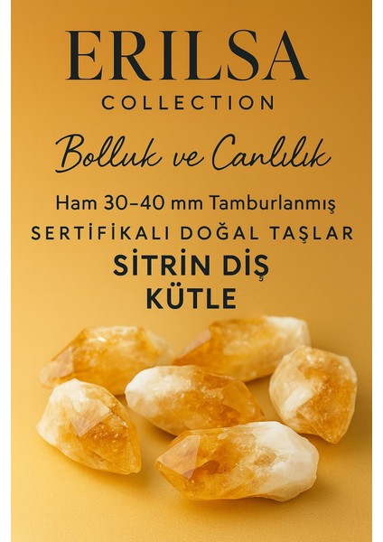 Sertifikalı Doğal Sitrin Diş Kütle 30-40 mm – Bolluk ve Canlılık Taşı